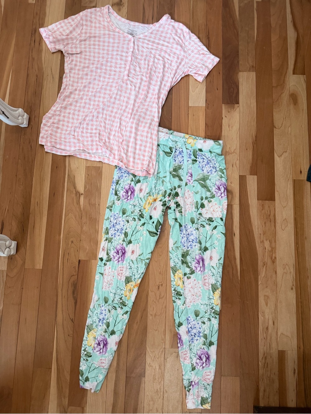 Posh Peanut Pink Gingham Top with Mint Floral Pajama Pants